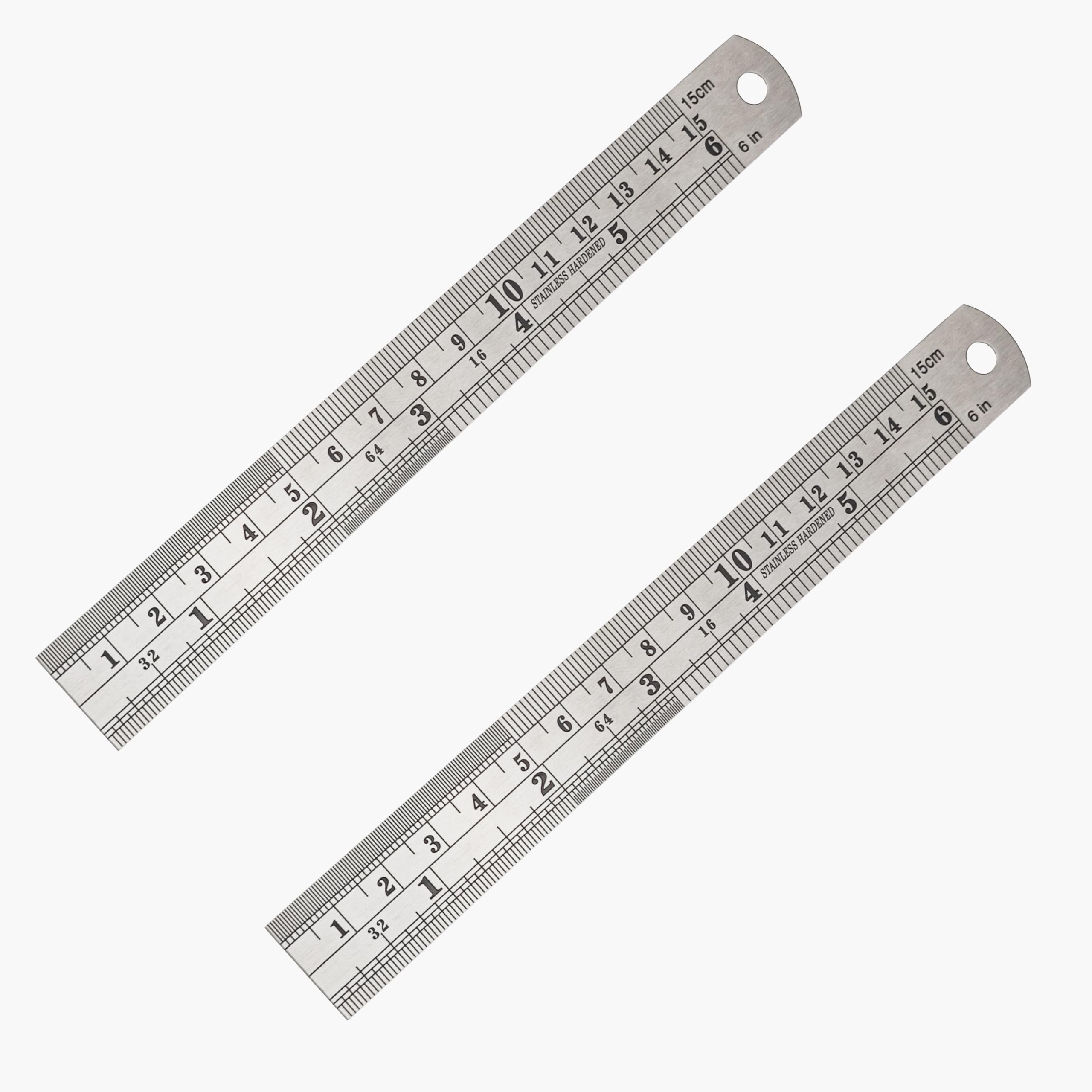 Stainless Steel Rulers, 6 Inch Metal Ruler Kit, 15 cm Long Straight Edge Rulers with Inch to MM Conversion Table for Office and School, Pack of 2