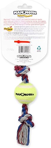 Vista 22 de Mammoth Flossy Chews - Tirón de 3 nudos con pelota de tenis estándar, juguete de algodón y poliéster de primera calidad para perros, juguete