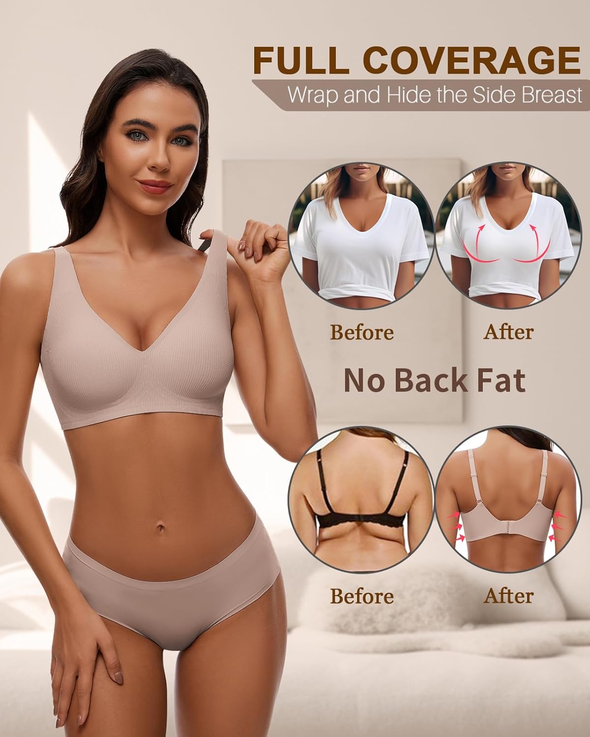 WOWENY Deep V Bras for Women No Underwire Wireless Push Up Bra Comfort Bralettes Seamless Plunge Bra with Support - Image 4