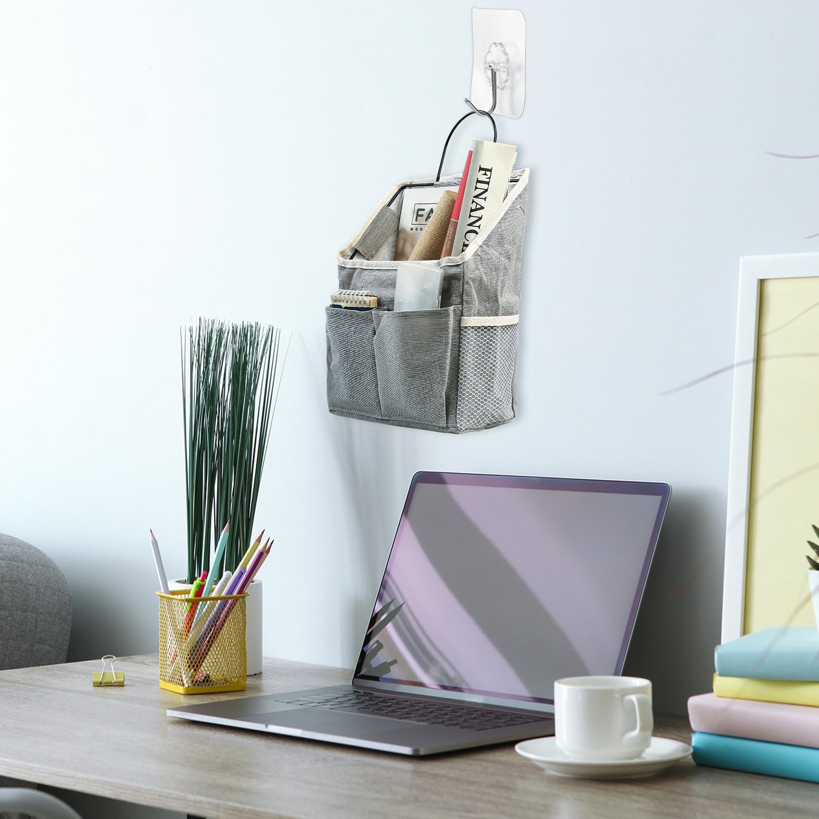 Xionghonglong Borsa Portaoggetti da Appendere Parete con 3 Tasche in Tessuto,Tasche Portaoggetti da Parete,Porta Oggetti Bagno da Appendere, Bianco e Grigio per Camera da Letto, Cucina,Ufficio, Bagno