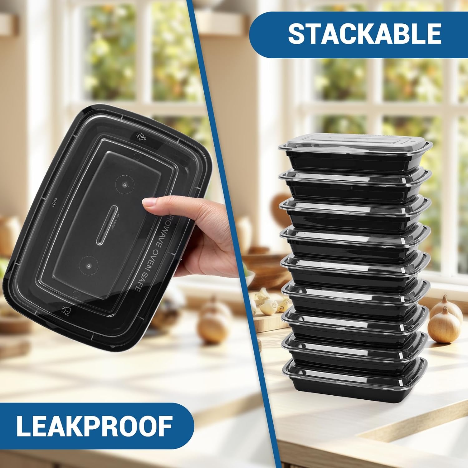 50-Pack 24 oz Reusable Meal Prep Containers 1 Compartment Food Storage Containers with Lids, Bento Box, Stackable, Microwave/Dishwasher/Freezer Safe, BPA Free - Image 4