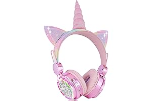 Kids Headphones Bluetooth Wireless, Light Up Unicorn Headsets with Microphone