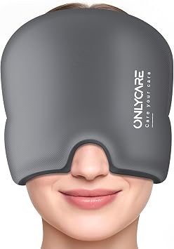 ONLYCARE Migraine Relief Cap, Soothing Migraine Mask, Upgraded Odorless Gel Ice Head Wrap, Hot and Cold Therapy, Headache Ice Pack for Tension, Stress, HangoverGrey