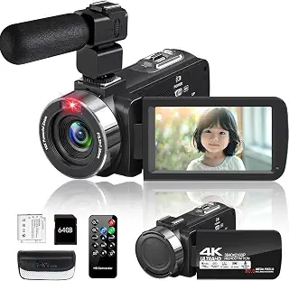 ビデオカメラ4K動画8000万画像数YouTubeカメラ ウェブカメラ 18倍デジタルズーム270度回転 3.0インチ IR赤外線暗視Vlogカメラ 一時停止機能タイムラプス＆スローモーション検知 LEDフィルライトリモコン付き 予備バッテリー64GBＳＤカード付属日本語取説外部マイク付属日本語取説