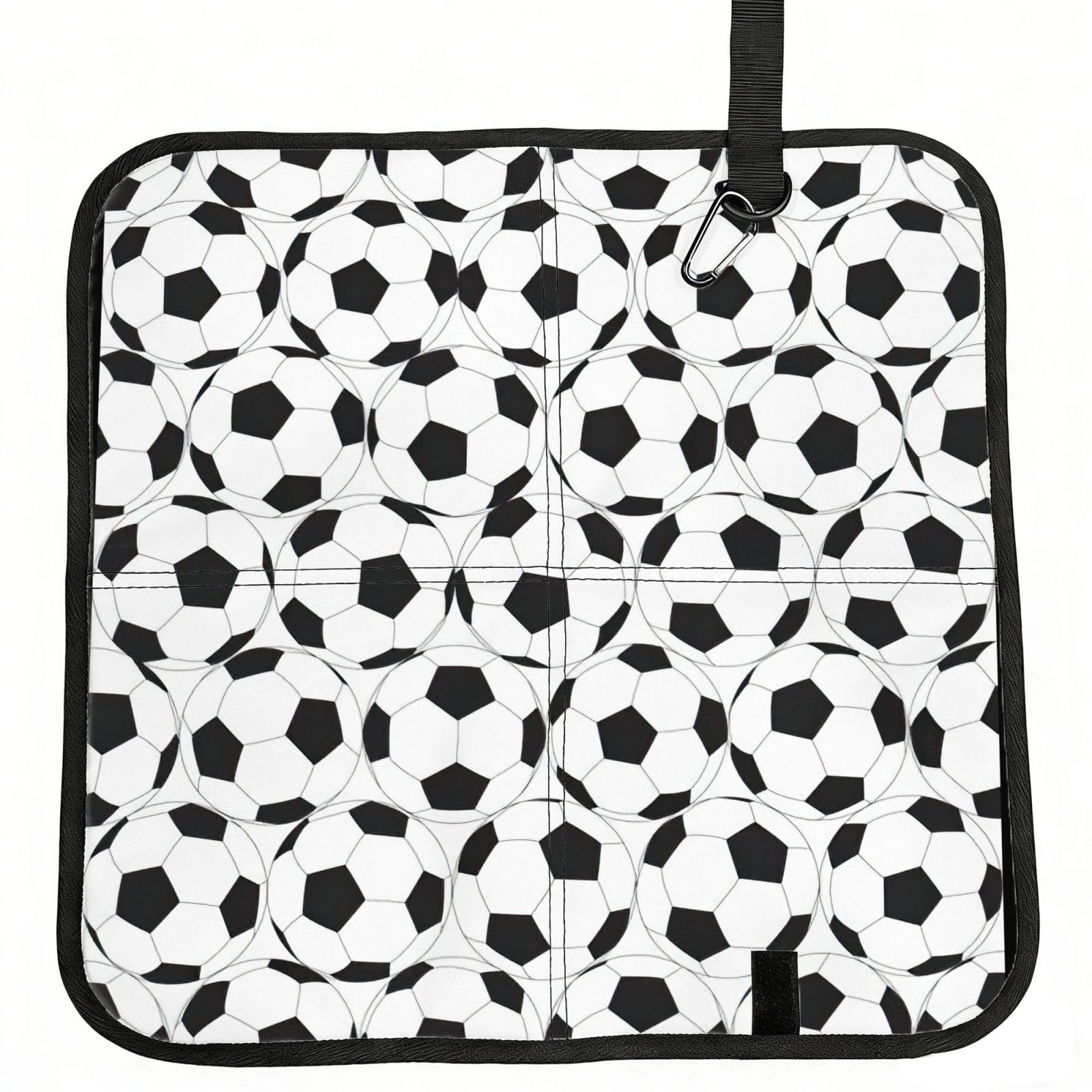 bghdfa Black And White Soccer Ball Pattern Print Outdoor Sitting Mat Waterproof Oxford Cloth Seat Cushion Folding Foam Camping Seat For Picnic