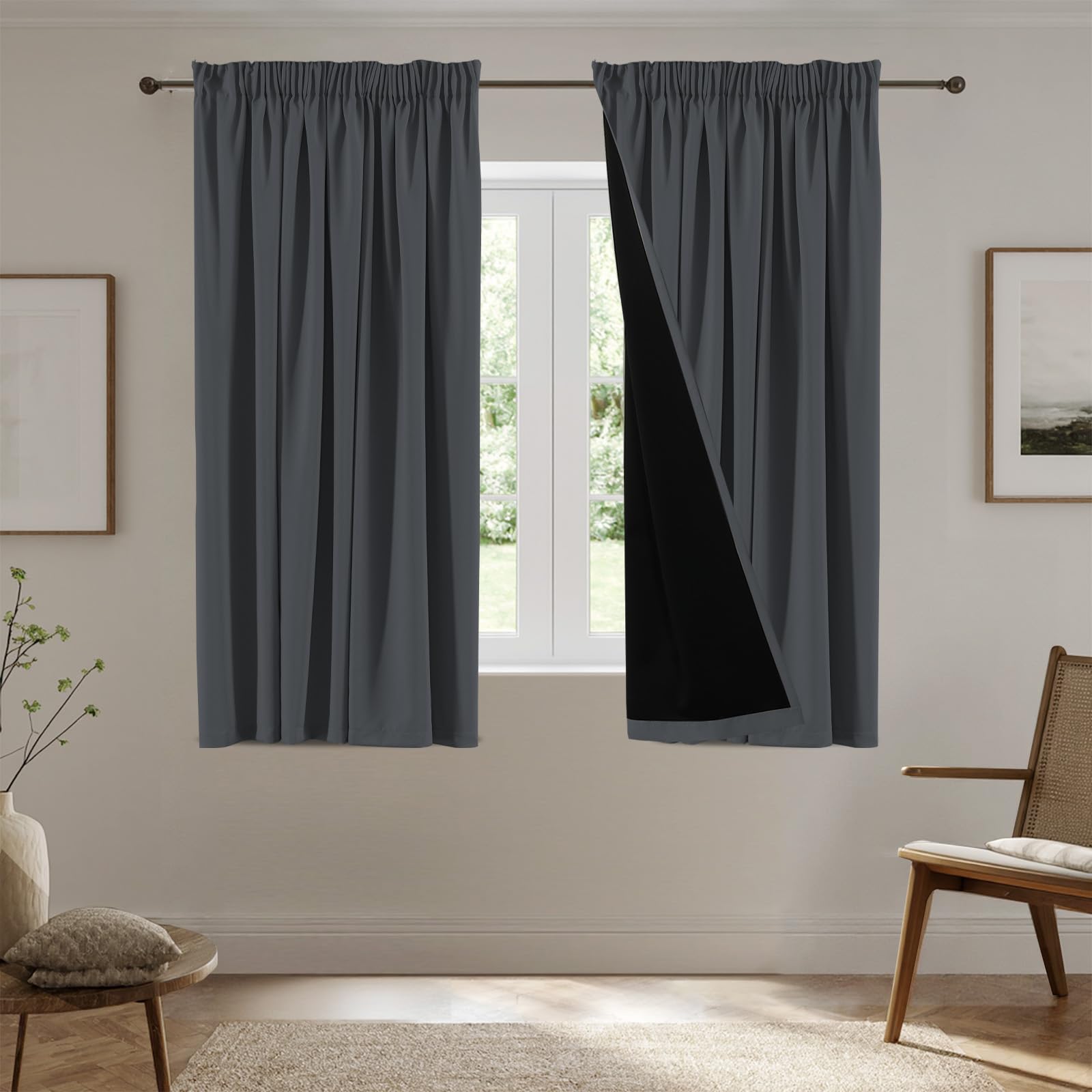 H.Versailtex 100% Blackout Curtains for Living Room Thermal Insulated Energy Saving & Light Darkening Curtains for Bedroom Window Treatment for Bedroom W46 X L72Inch