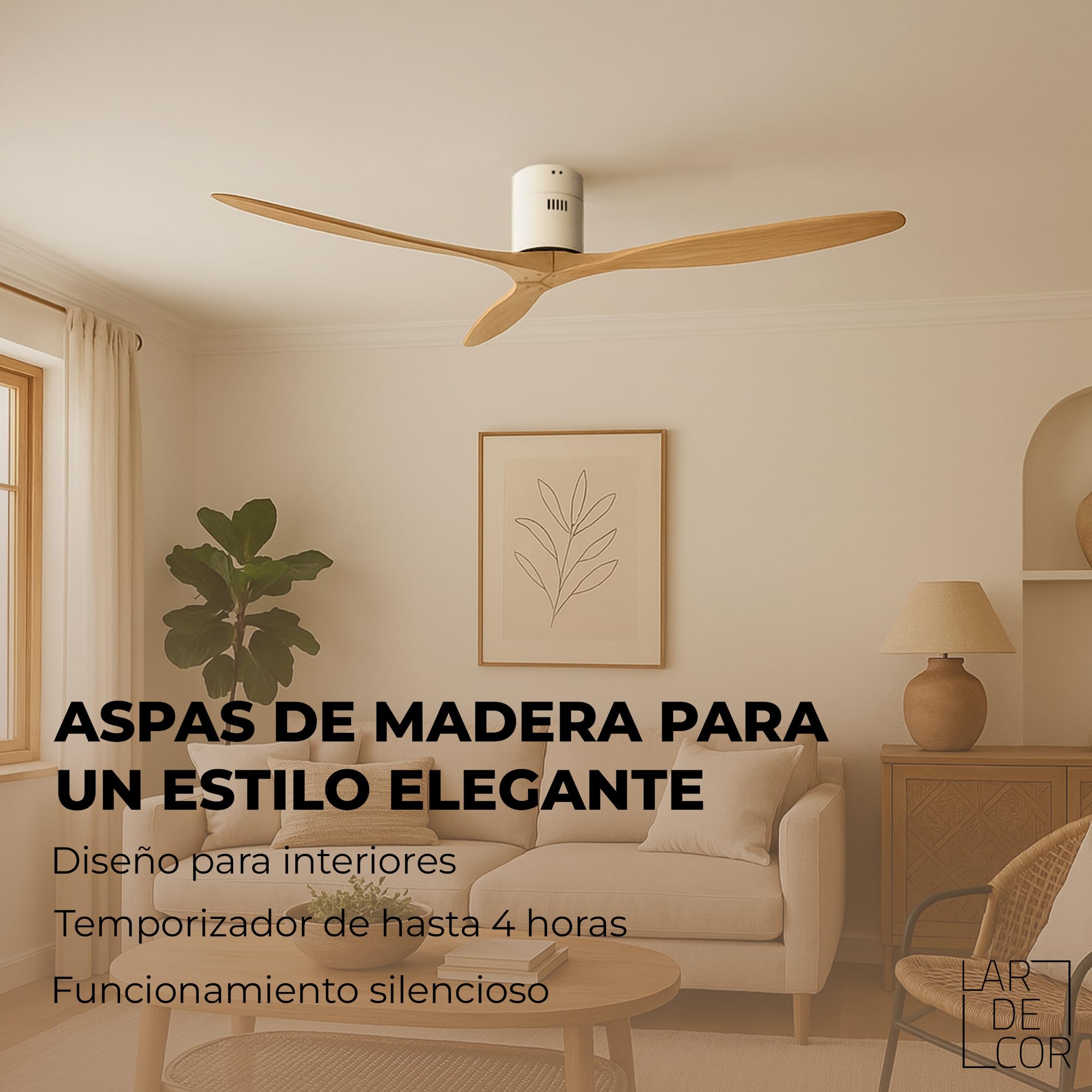 Ventilador de Techo Moderno【con WiFi】 Silencioso con Mando a Distancia, 6 Velocidades, Temporizador, Aspas de Madera, Motor DC y Función Verano-Invierno, Ø132 cm (Madera Clara)