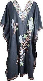 Women's Embellished Kaftan Dress Black V-Neck Resort Caftan Cover Up Lounger 4X