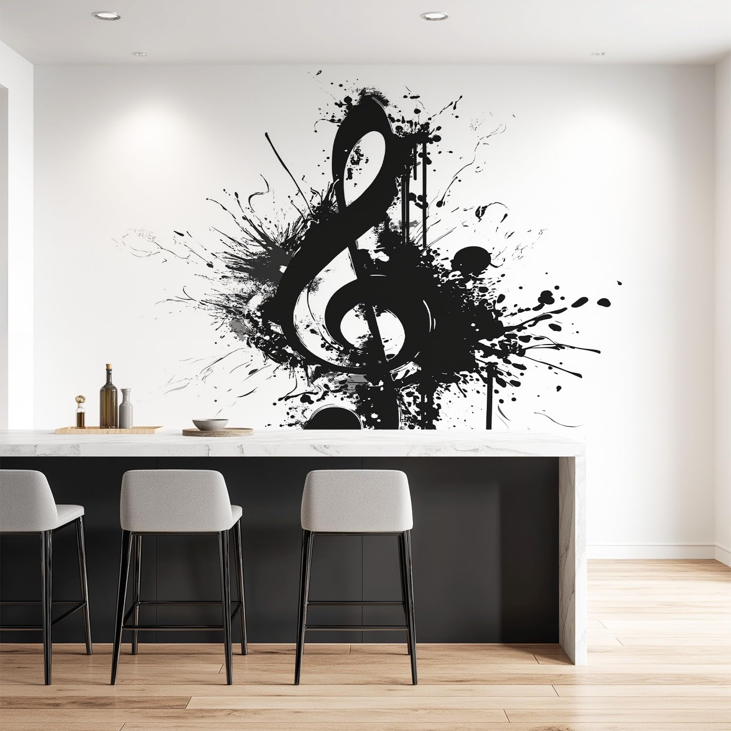Fototapeta z minimalistyczną, czarno-białą, stylowa – wzornictwo – nuty muzyczne, tapeta z włókniny, 400 x 280 cm, fototapeta do sypialni, pokoju dziecięcego, korytarza, kuchni i biura