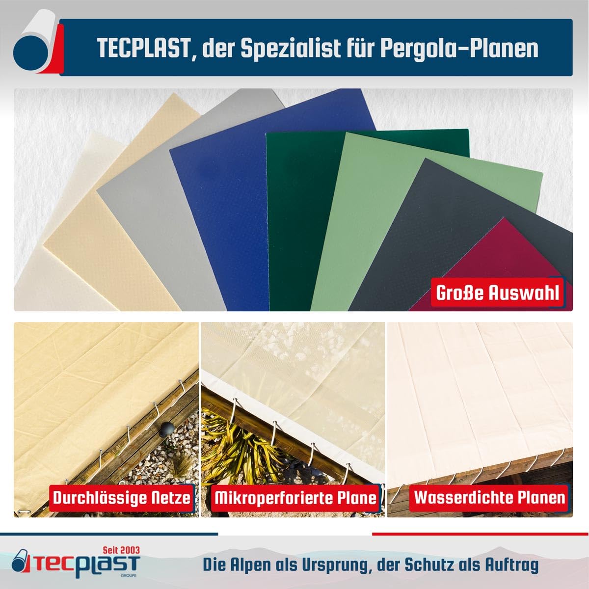 Pergola-Plane Cremeweiss 3x4 m - 5 Jahre Garantie TECPLAST - LP506PR - wasserdichte Plane für Pergola oder Gartenlaube aus PVC für die Terrasse
