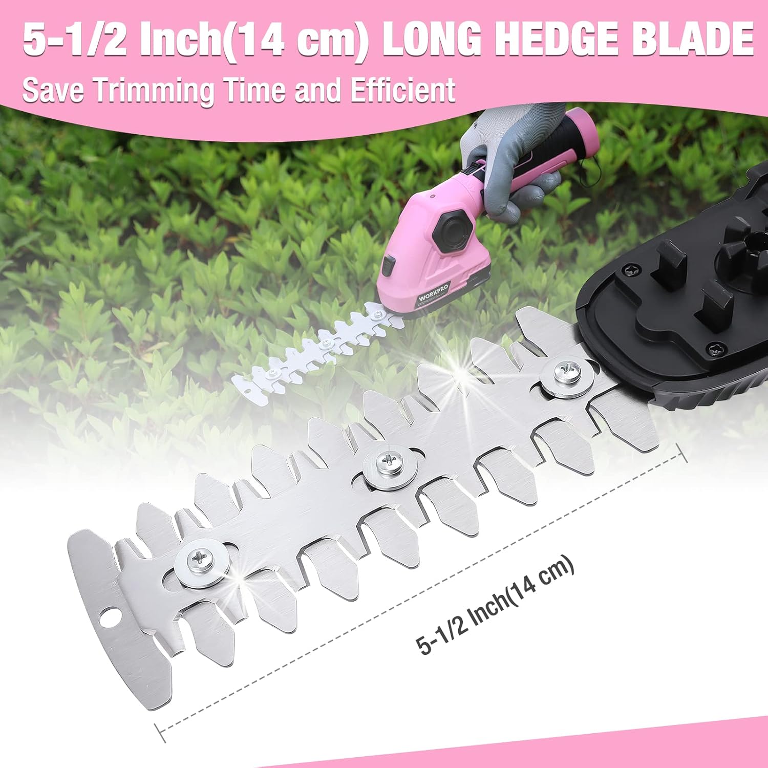 WORKPRO 7 Piece Garden Tools Set and 7.2V Pink Cordless Grass Shear & Shrubbery Trimmer