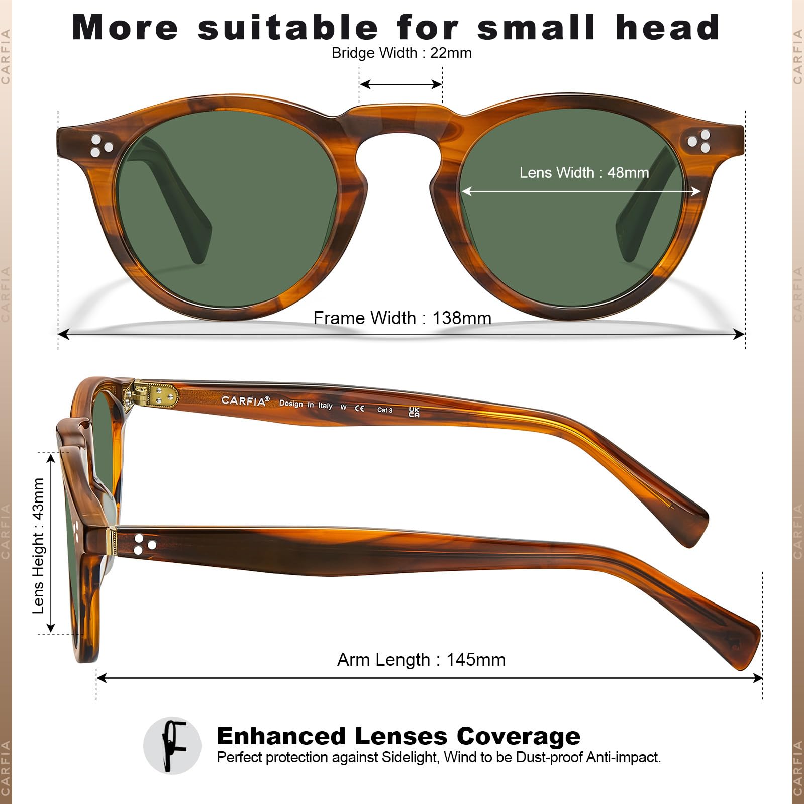 Gafas de sol retro polarizadas para hombre, protección UV400, pequeñas y redondas de acetato italiano, estilo de lujo, persianas de conducción, Marco de 1 raya, lente verde 5