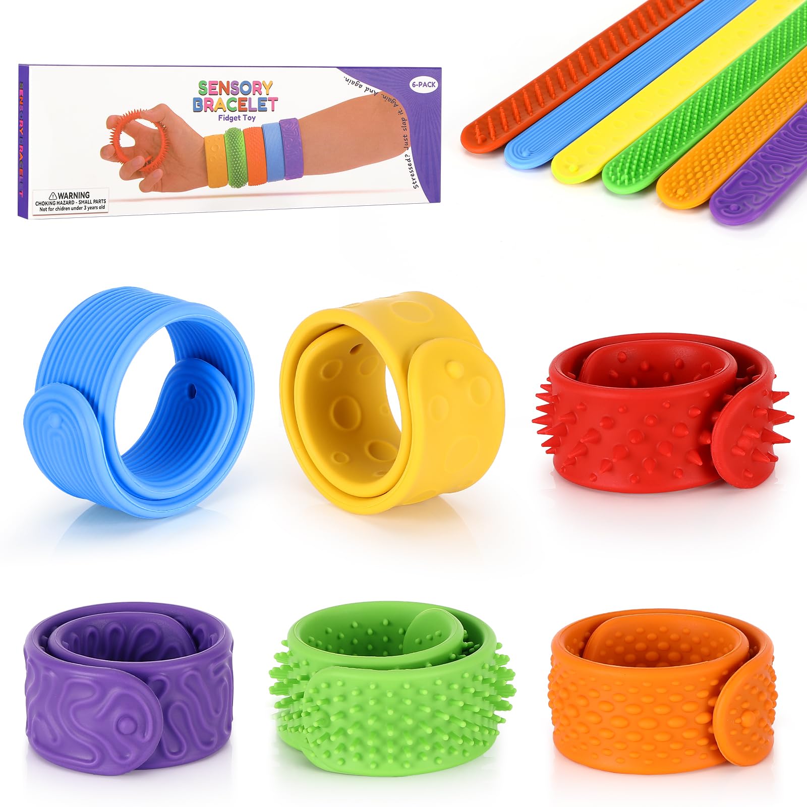 Fidget Anti-Stress Enfant - Set de 5 Bracelets Sensoriels Doux