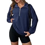 Women's Zipper Sweatshirt Casual Long Sleeve Lapel Drawstring Loose Pullover Tops Half Zip Oversized Sweatshirts