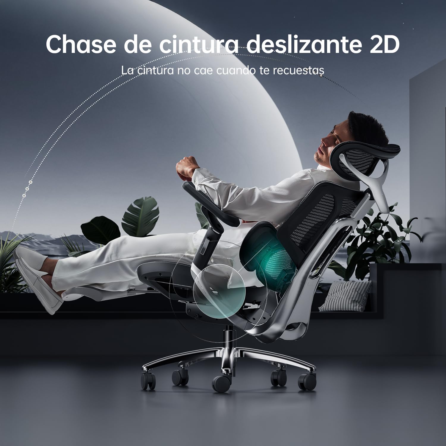 Hbada E3 Ultra - Silla de Oficina ergonómica Premium con Soporte Lumbar dinámico 3 Zonas, reposabrazos giratorios 360° y cabecera Ajustable 4D (Negro)