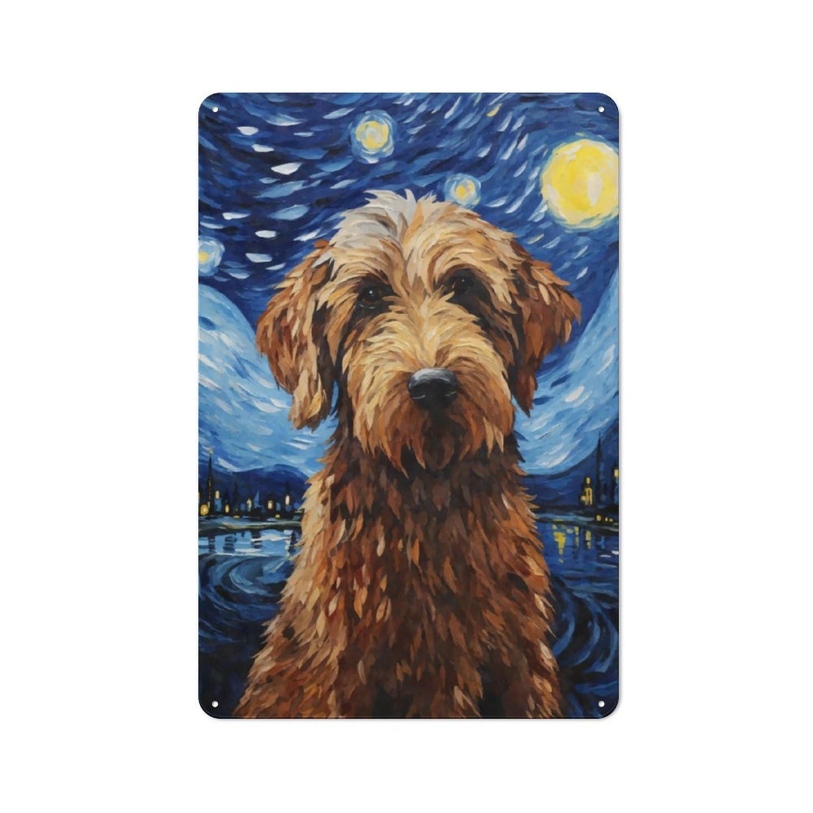 Junmoney Labradoodle Starry Night Vintage Tin Sign 30X20cm With For Man Cave Or Games Room, Suited To Wall Displays In Games Rooms And Man Caves