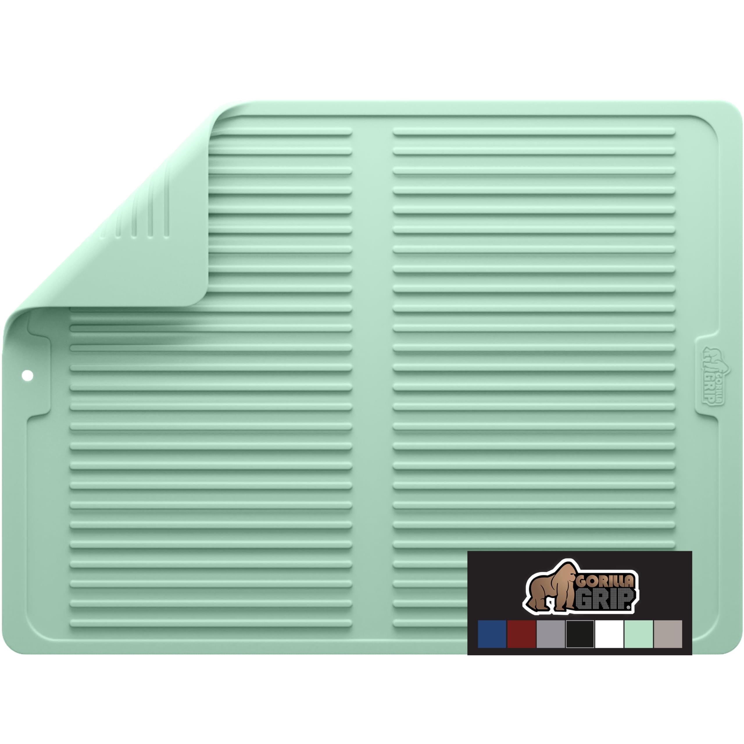 GORILLA GRIP 100% BPA-Free Patented Silicone Dish Drying Mat for Kitchen Counter, 18x16 Inch, Water Catching Ribbed Design, Easy Clean Waterproof Sink