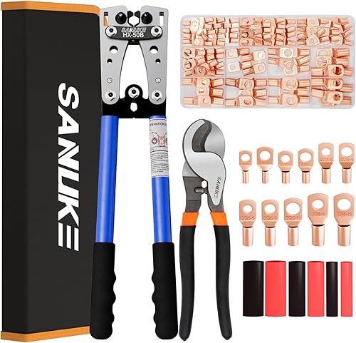 Miniatura 7 de Sanuke Herramienta de prensado de terminales de cable de batería, Cortadores de cable de alto apalancamiento, Engarzadora de alambre para AWG 8 6 4