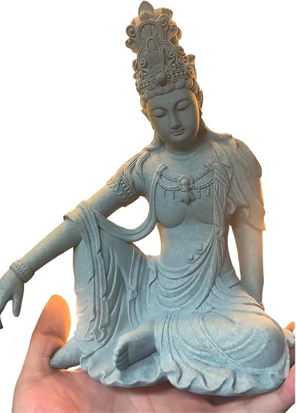 自在水月観音像 青砂石製 仏像 観音菩薩 高さ20cm 幅10cm 奥行き17cm 招財 消災 風水グッズ 縁起物 お守り 玄関 室内装飾 工芸品 水槽 アクアリウム レイアウト 茶器用小物 インテリア - 1