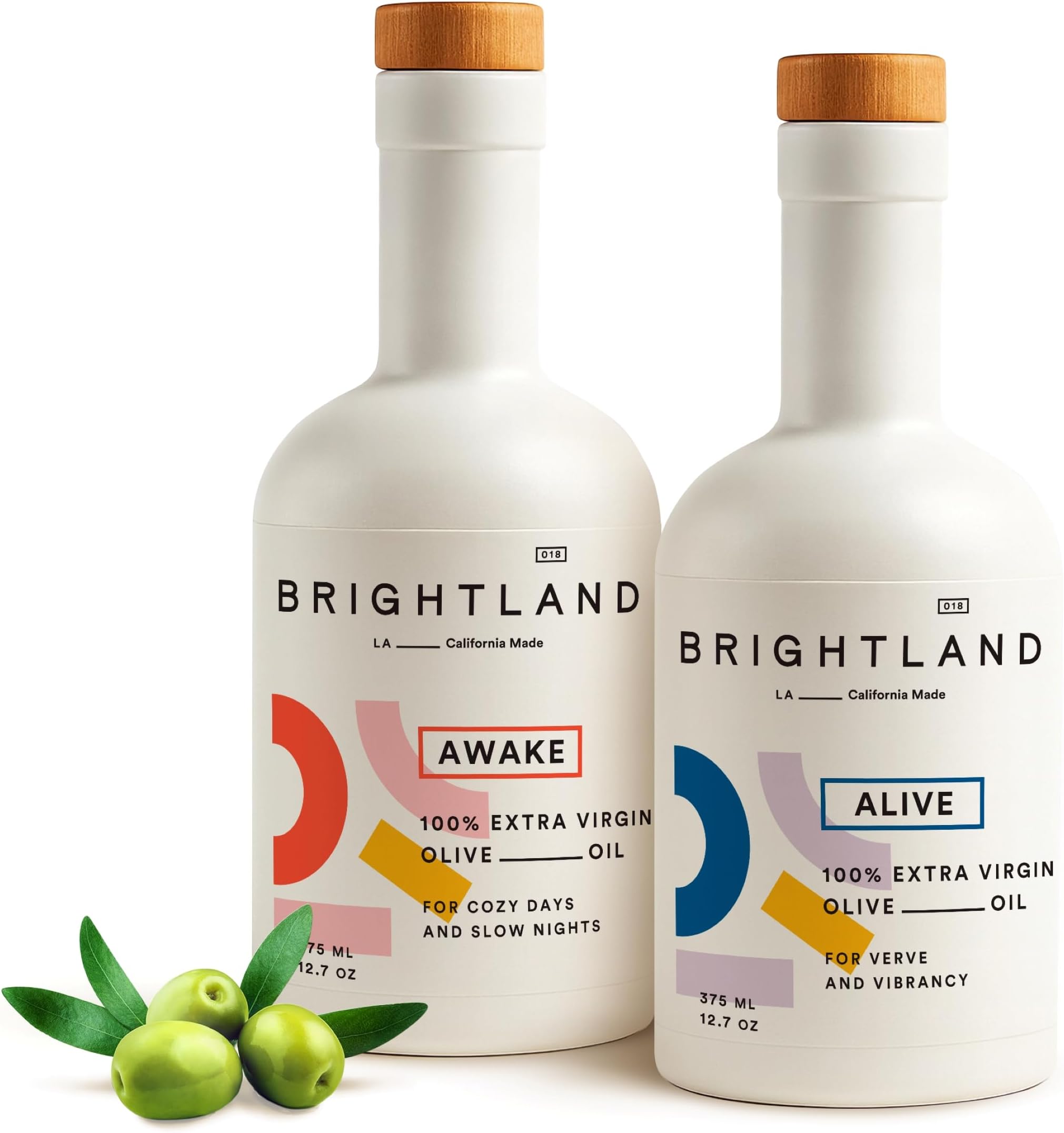 - Brightland The Duo Alive and Awake Extra Virgin Olive Oil Set, Polyphenol Rich & Artfully Crafted, Ideal for Drinking, Dipping & Drizzling - 12.7fl oz Bottles (Pack of 2)