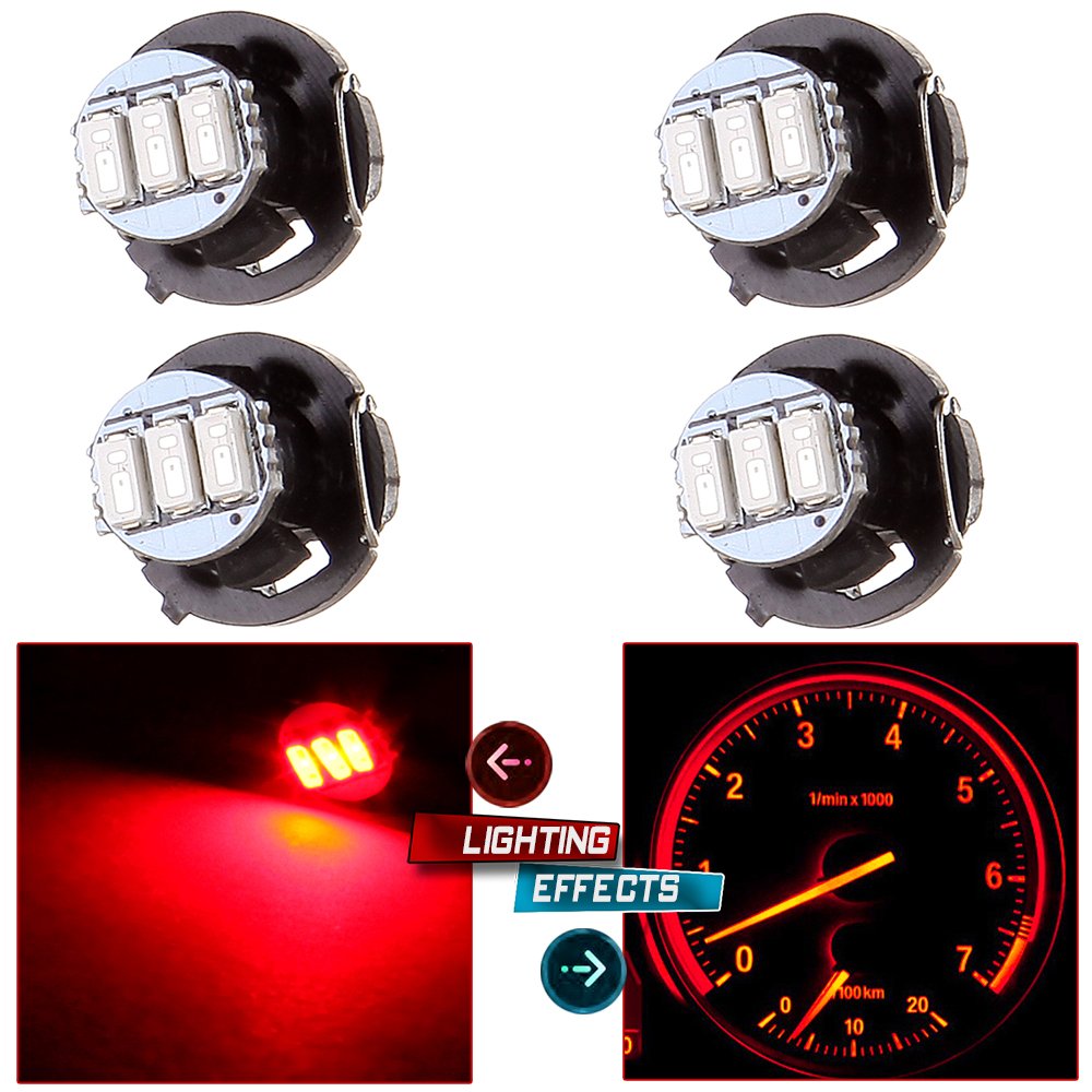 cciyu 4 Pack Red 3-3014SMD T4/T4.2 Neo Wedge LED Light Bulbs Instrument Panel Gauge Light Kits
