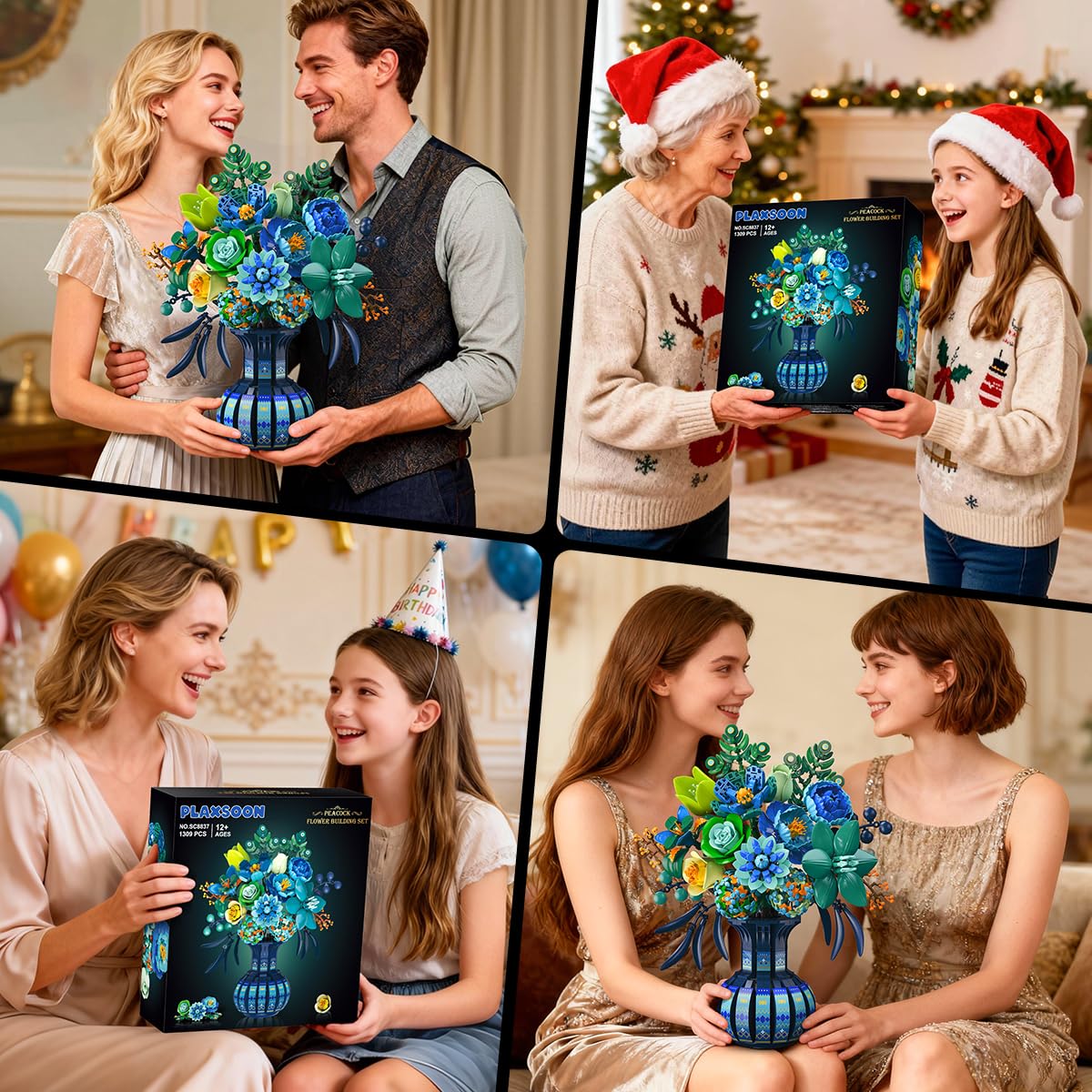Plaxsoon Set Fiori con Vaso per Adulto, Bouquet Botanico in Mattoncini