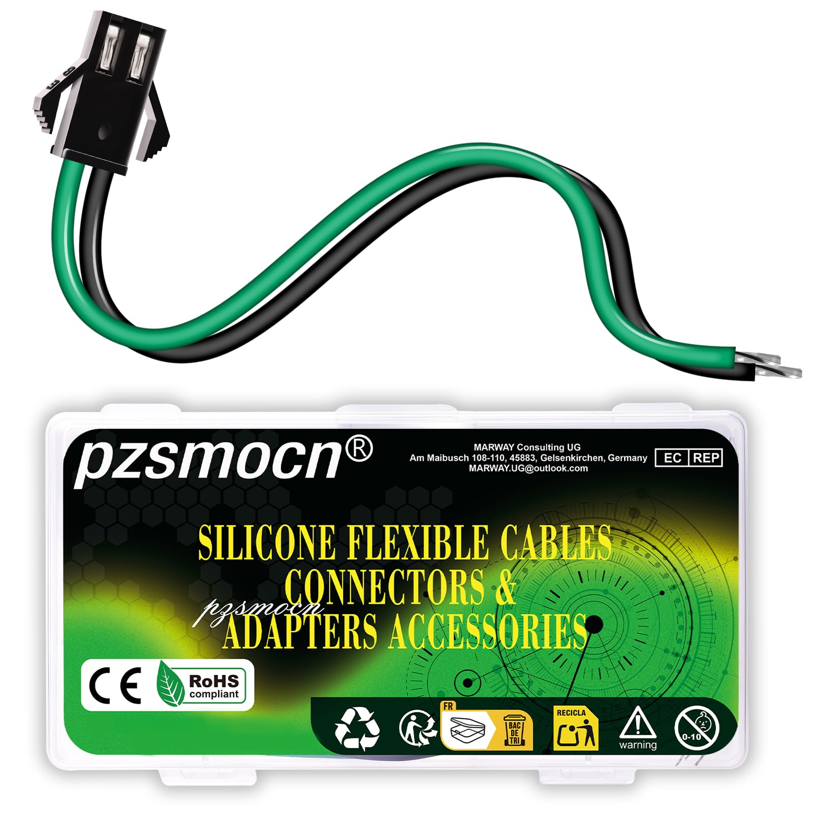 pzsmocn JST SM 2.5 mm Pitch 2 Pin 20AWG Flexible Silicone Electrical Cable，20 Pieces IC Male Plug Connector Wire-Wire Adapter with 20cm Extension Wire for LED Light Strip and DIY Electronic Projects — image 1