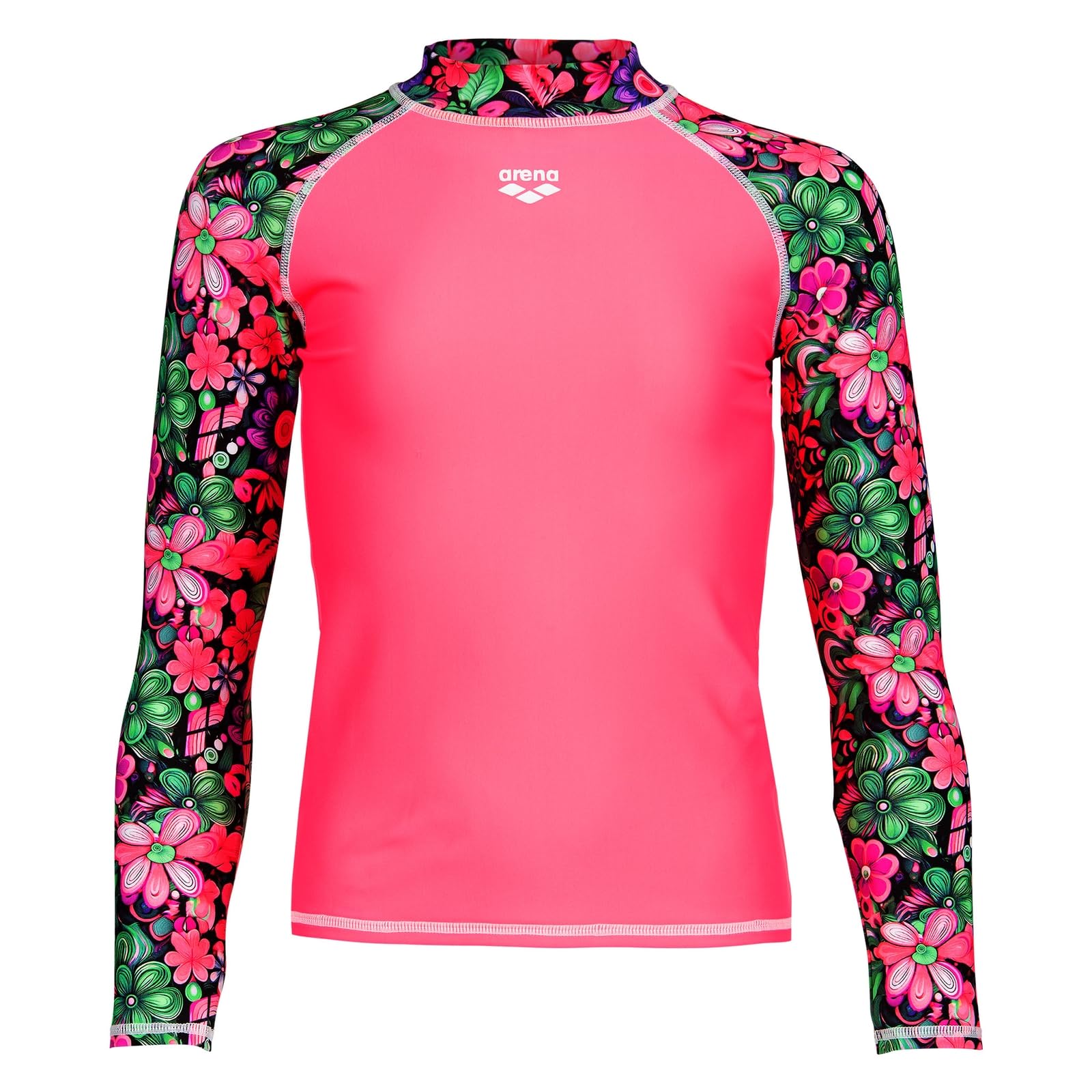 ARENA Kinder Badeshirt UV-Shirt Surfshirt Rash Vest L/S Allover, Farbe:Pink, Artikel:-960 Shocking pink/Flower, Größe:164