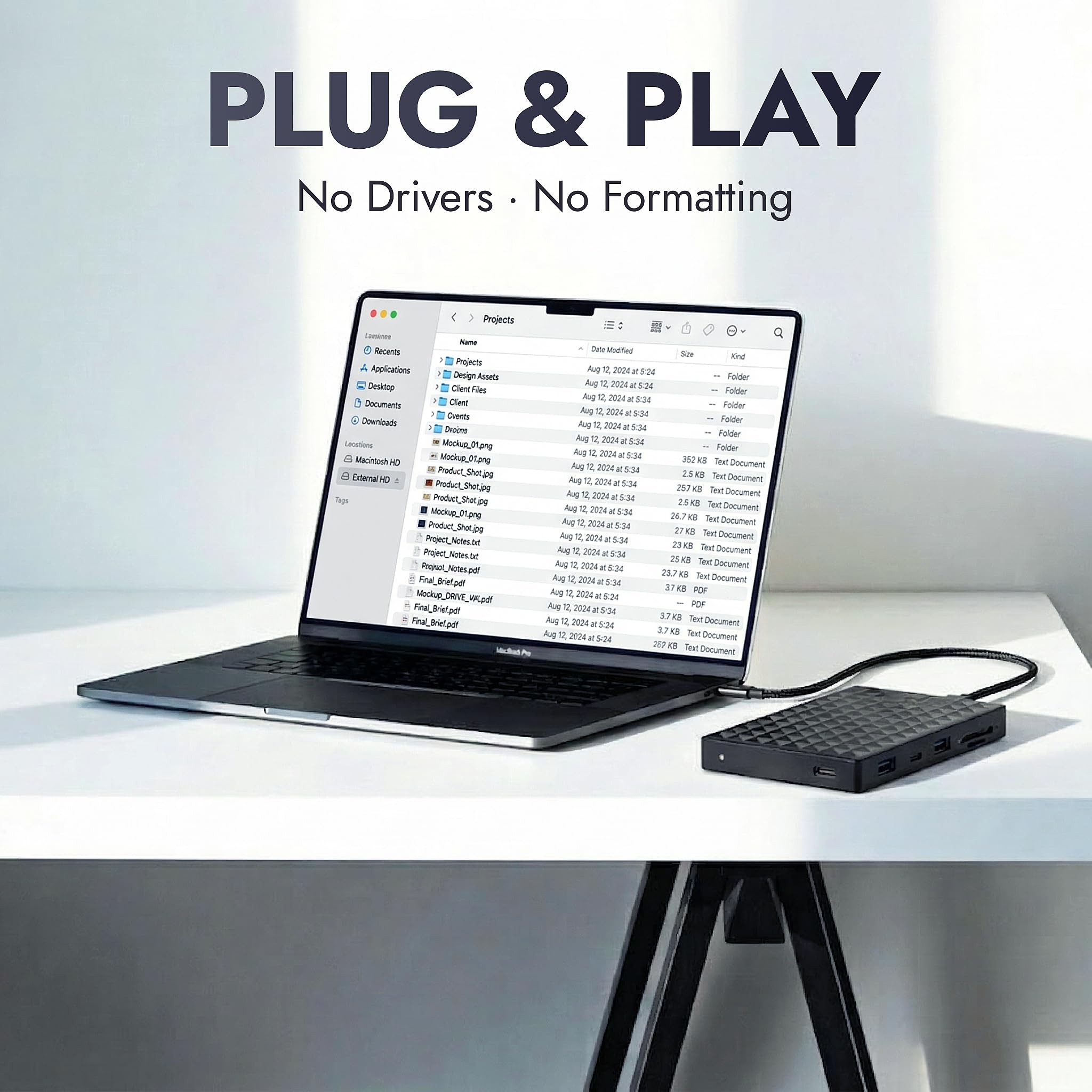 ModusTech Nexus - Disco duro externo portátil de 1 TB con estación de acoplamiento integrada, concentrador USB 3.1 5 en 1, USB 3.1 de 10 Gbps, SD y MicroSD, alimentado por bus, compatible con MacBook