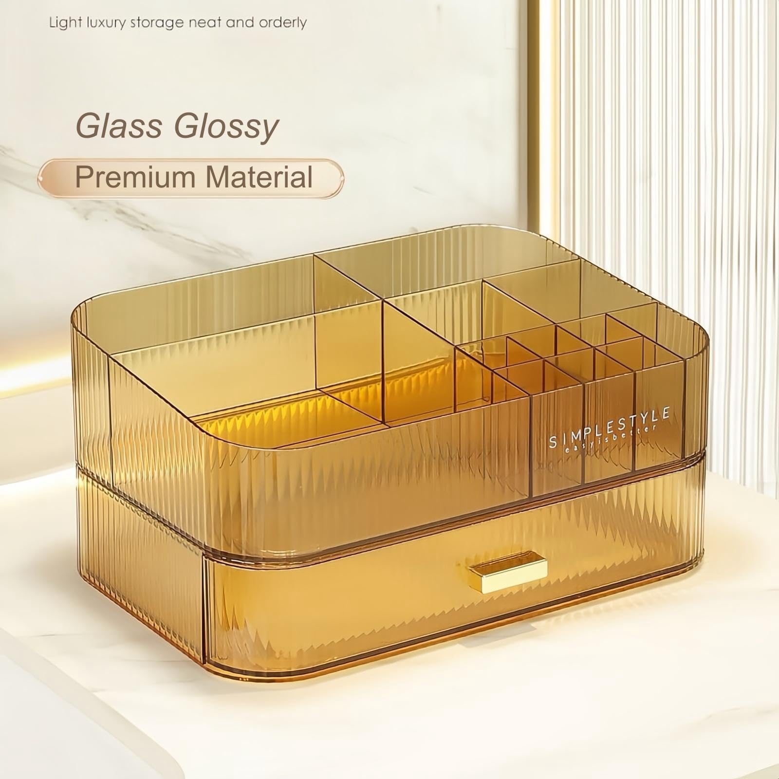 Organiseur de maquillage avec tiroir empilable, vitrine de rangement pour coiffeuse, comptoir de salle de bain ou commode, support de comptoir pour rouge à lèvres, pinceaux, lotions, fard à paupières,