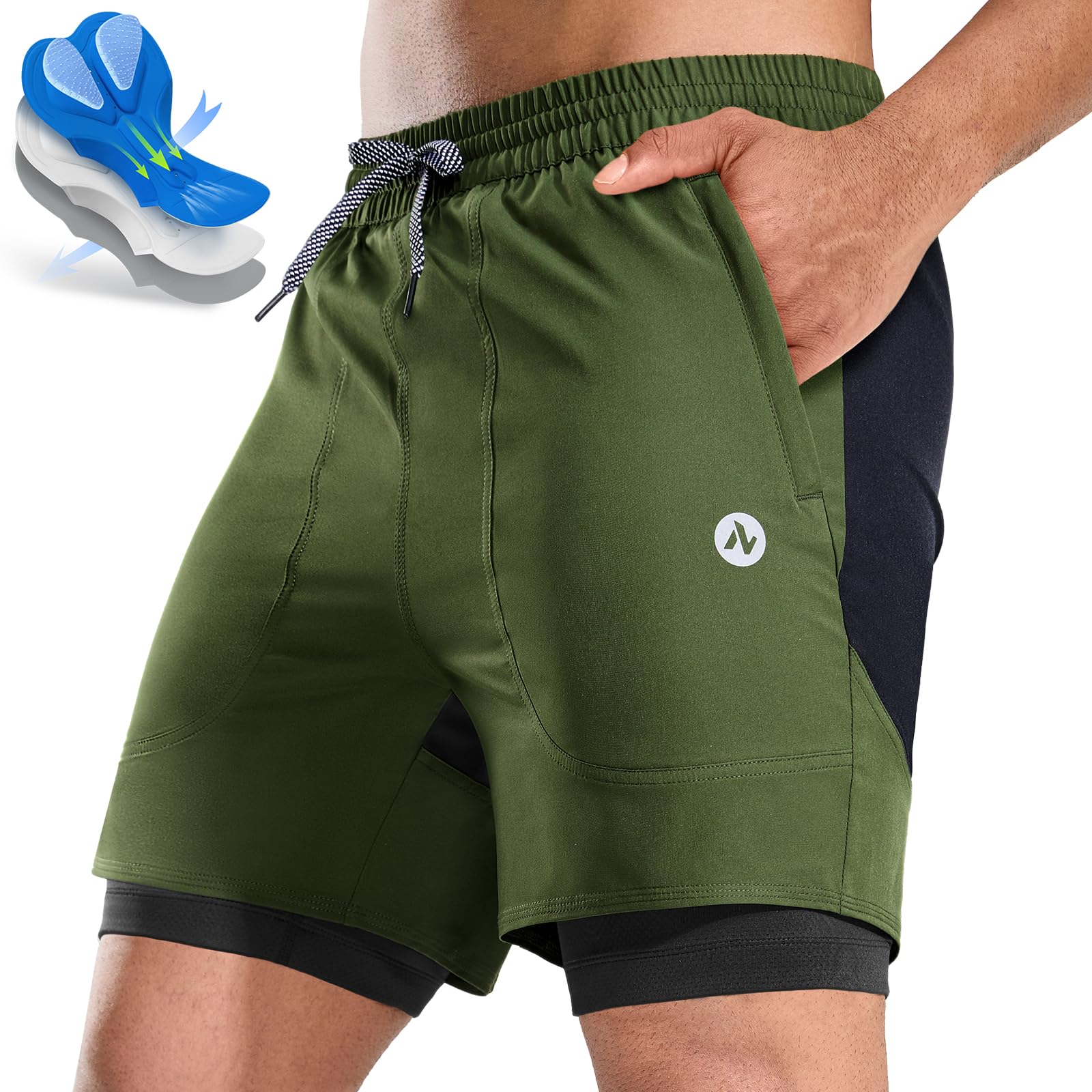 Nepest Pantaloncini da mountain bike da uomo con imbottitura in gel 4D e tasche con cerniera