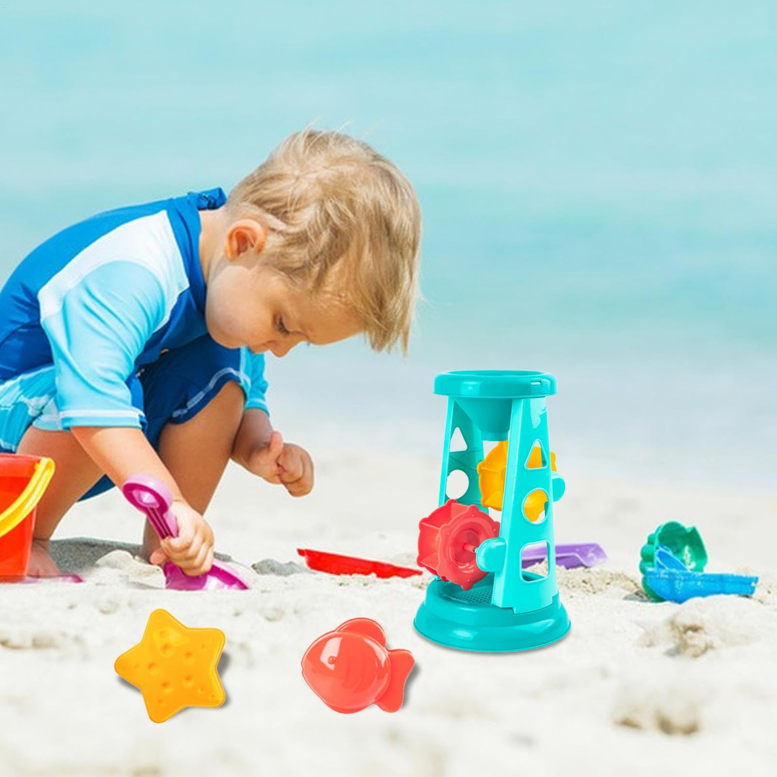 Lot de 5 de sable pour - Sablier moulin à vent avec pelles et moules à | sable - Jouet de plage coloré et jouet de bain pour bac à sable, piscine