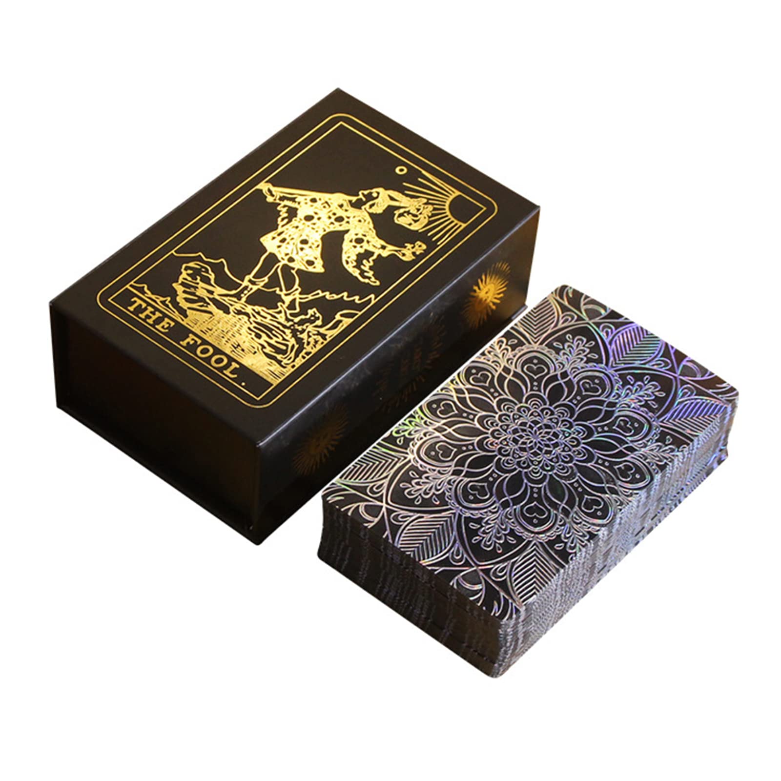 Tarotkarten, Anfängerset, Tarotkartendeck, wasserdichtes PVC-Laser-Tarotkartendeck, Goldfolien-Tarotkarten mit Handbuch und Box, Zukunftserzählspiel, Wahrsagerei for Anfänger