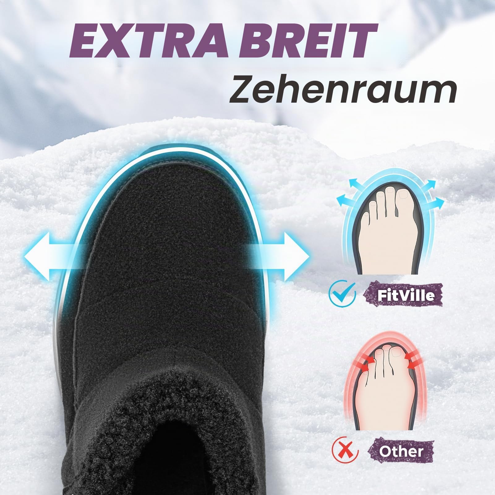 FitVille Winterstiefel Damen Extra Weit Winterschuhe mit Klettverschluss Rutschfeste Stiefel Bequeme Schneestiefel Warme Outdoor Boots Gr.35.5-42.5