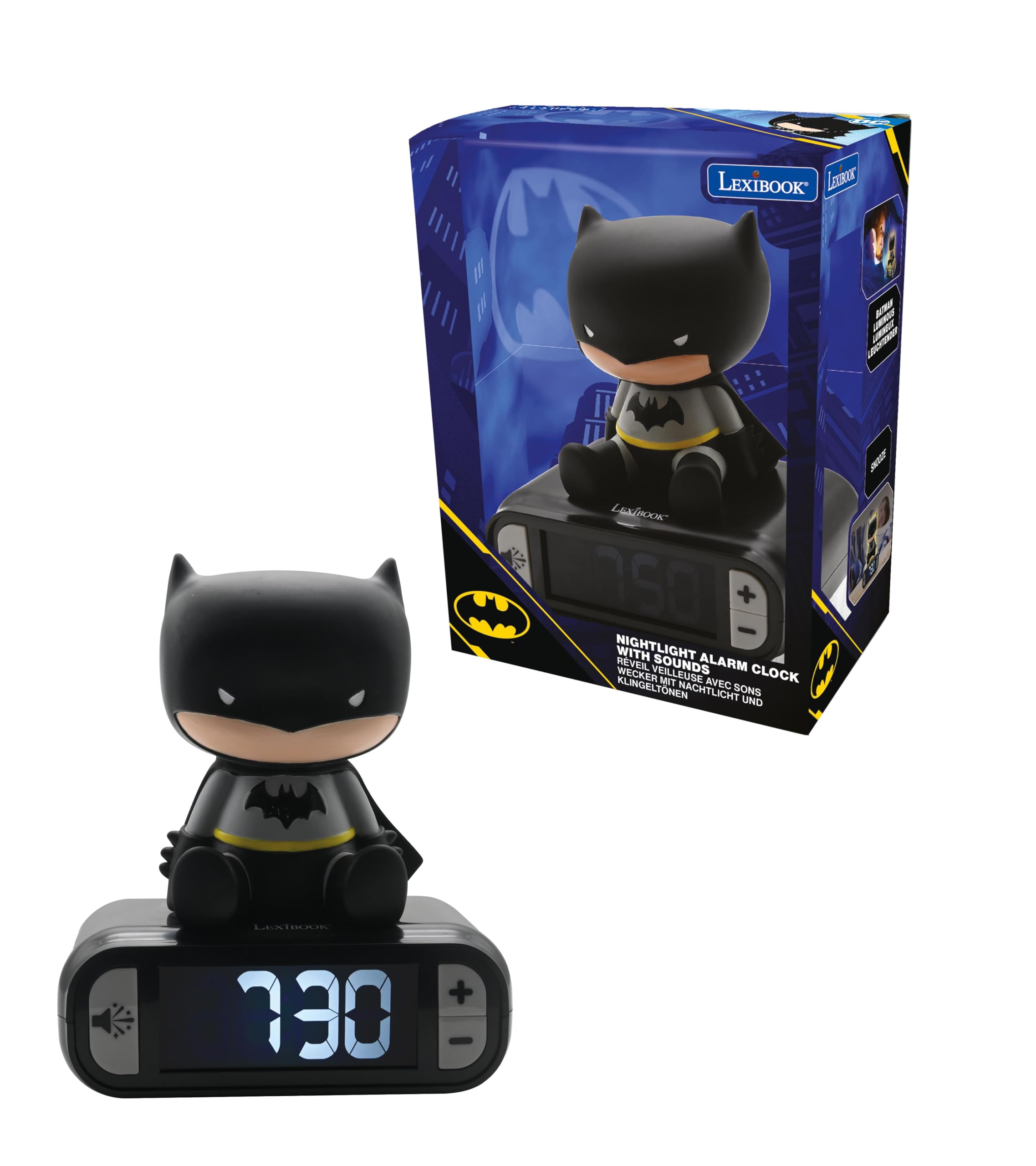 LEXIBOOK, Batman, Nightlight alarm clock, Sounds and Melodies, LCD Backlit screen, Luminous, Snooze, Black, RL800BATLXB