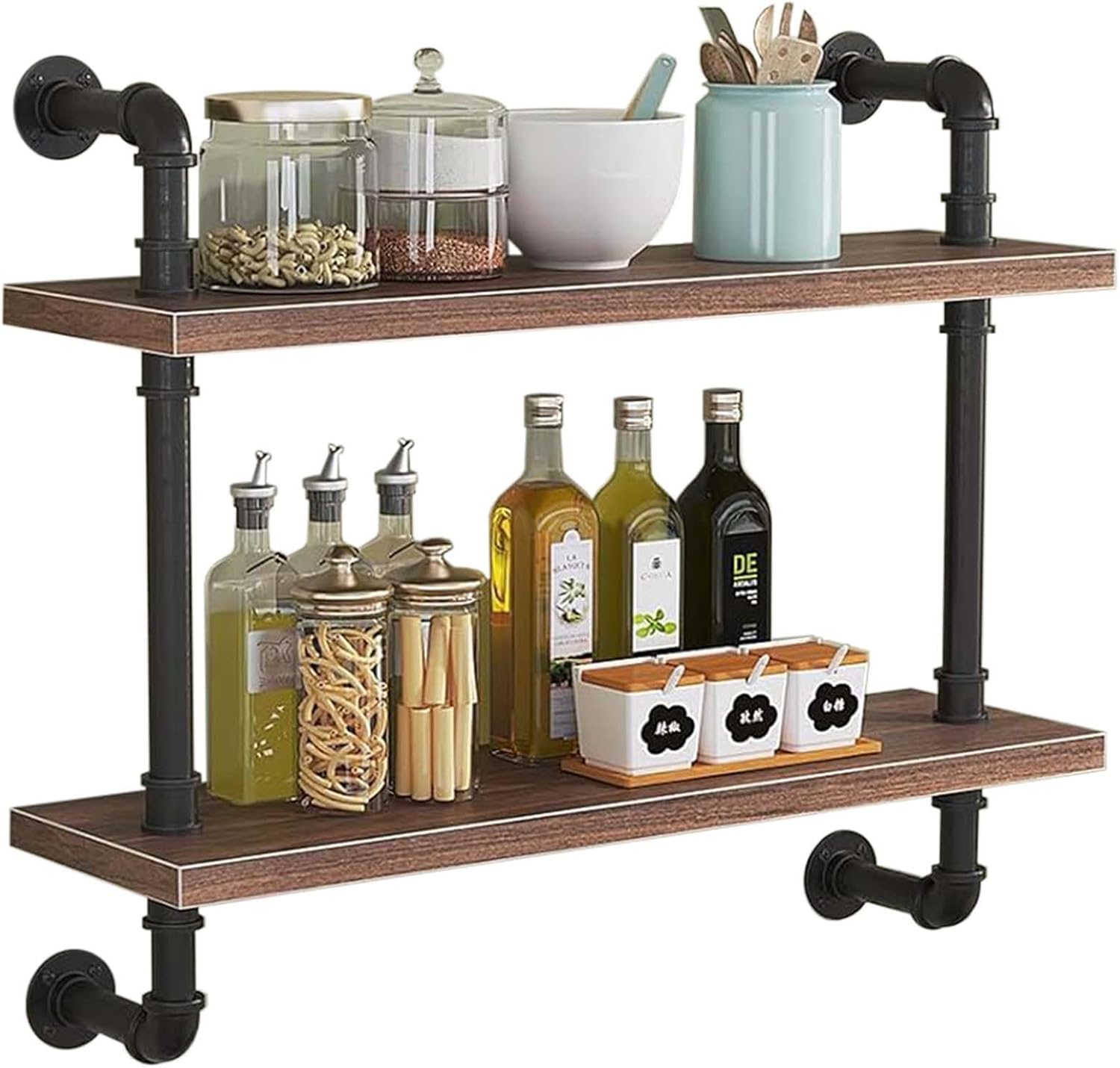 キッチンスパイスラック用の素朴な収納棚、壁掛けフローティングストレージオーガナイザー棚2/3段オープン装飾ディスプレイラック、レスト