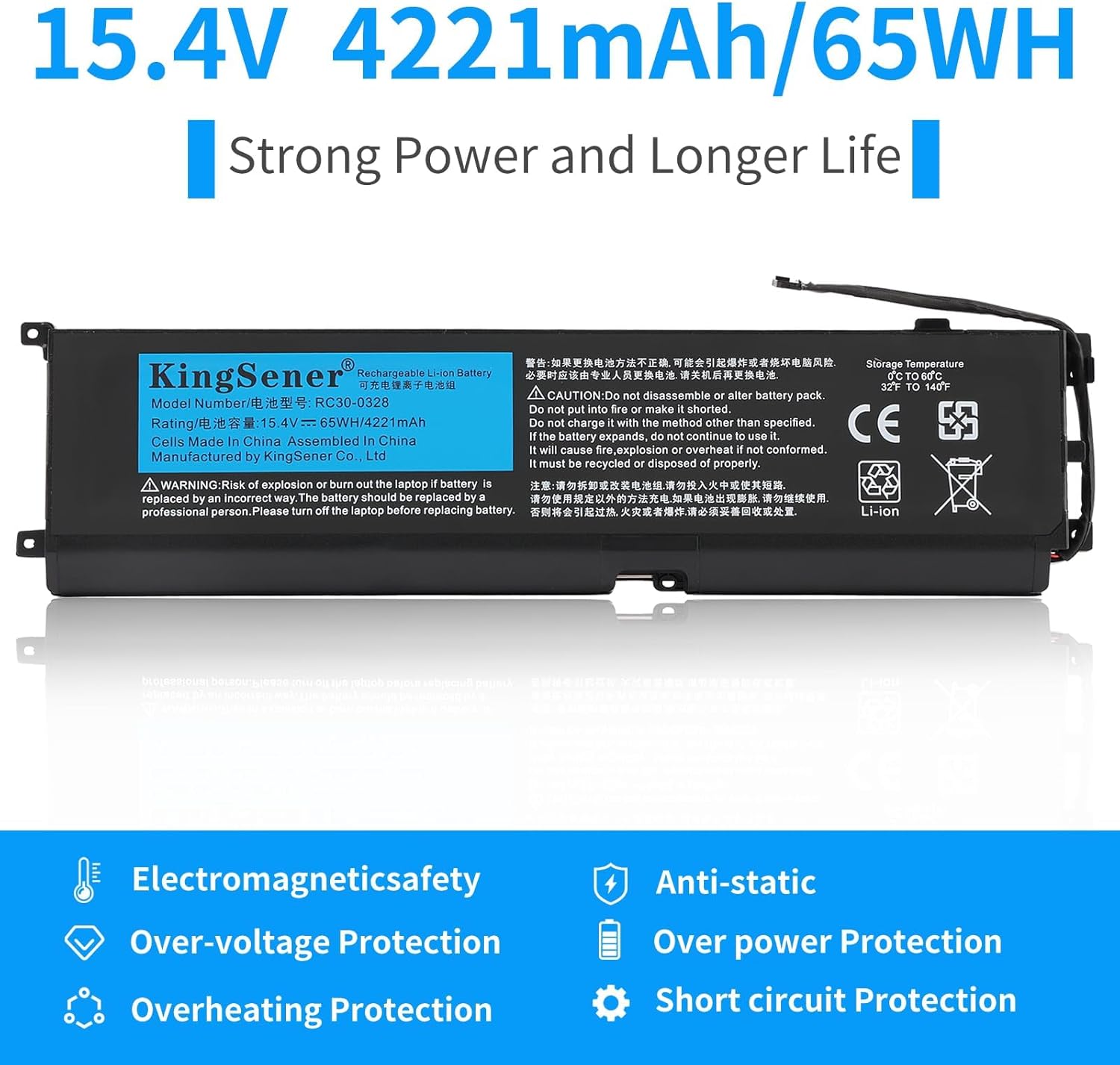 65Wh RC30-0328 Laptop Battery for Razer Blade 15 2020 RZ09-0328 RZ09-03304x RZ09-03305x RZ09-0330x 15.4V 65Wh 4221mAh