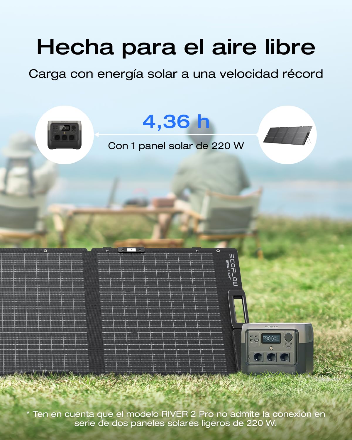 Estación de energía portátil EcoFlow River 2 con paquete de panel solar portátil, batería LiFeP04, 1 hora de rápido, generador solar para acampar al aire libre/RV/hogar/balcón (RIVER2PRO+220W)