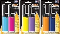 BIC EZ Reach Lighters 6-Pack Assorted Colors - Extended Wand Child-Resistant Lighters for Candles, Grills, Fireplaces
