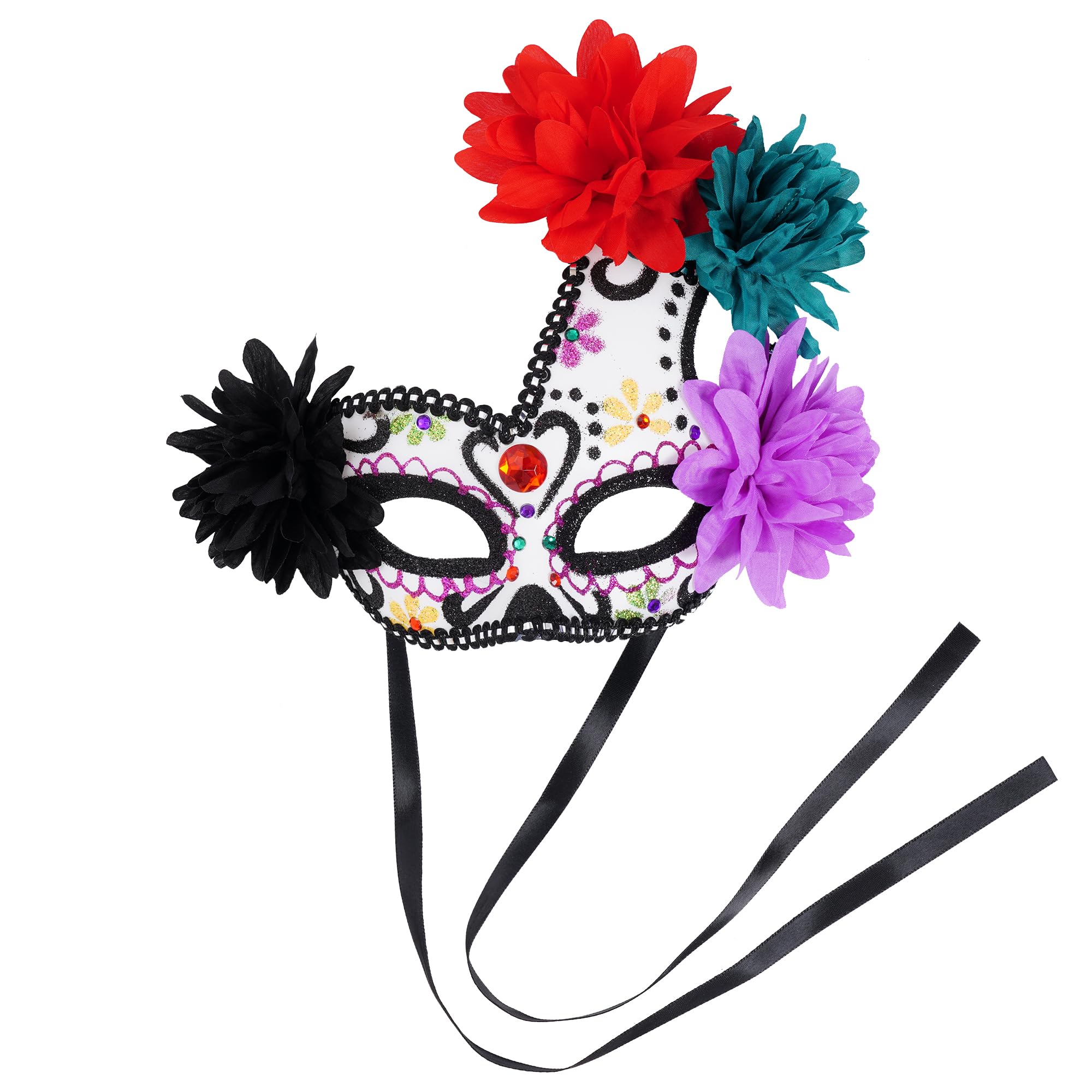 SUMERSHA Mexican Day of the Dead Masquerade Mask for Women Floral Sugar Skull Eyemask Halloween Costume Mask