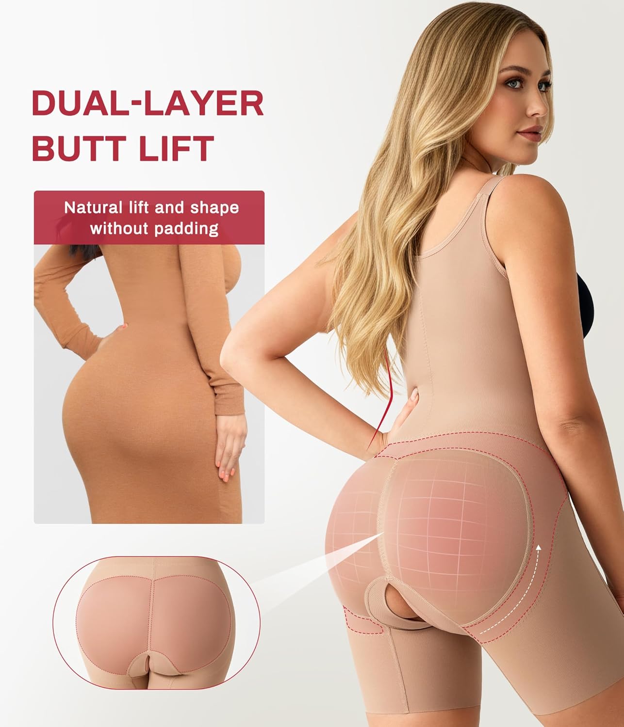 Nebility Shapewear Bodysuits for Women Tummy Control Body Shaper Seamless Butt Lifter Open Bust Mid-Thigh Compression Waist Trainer - Image 3