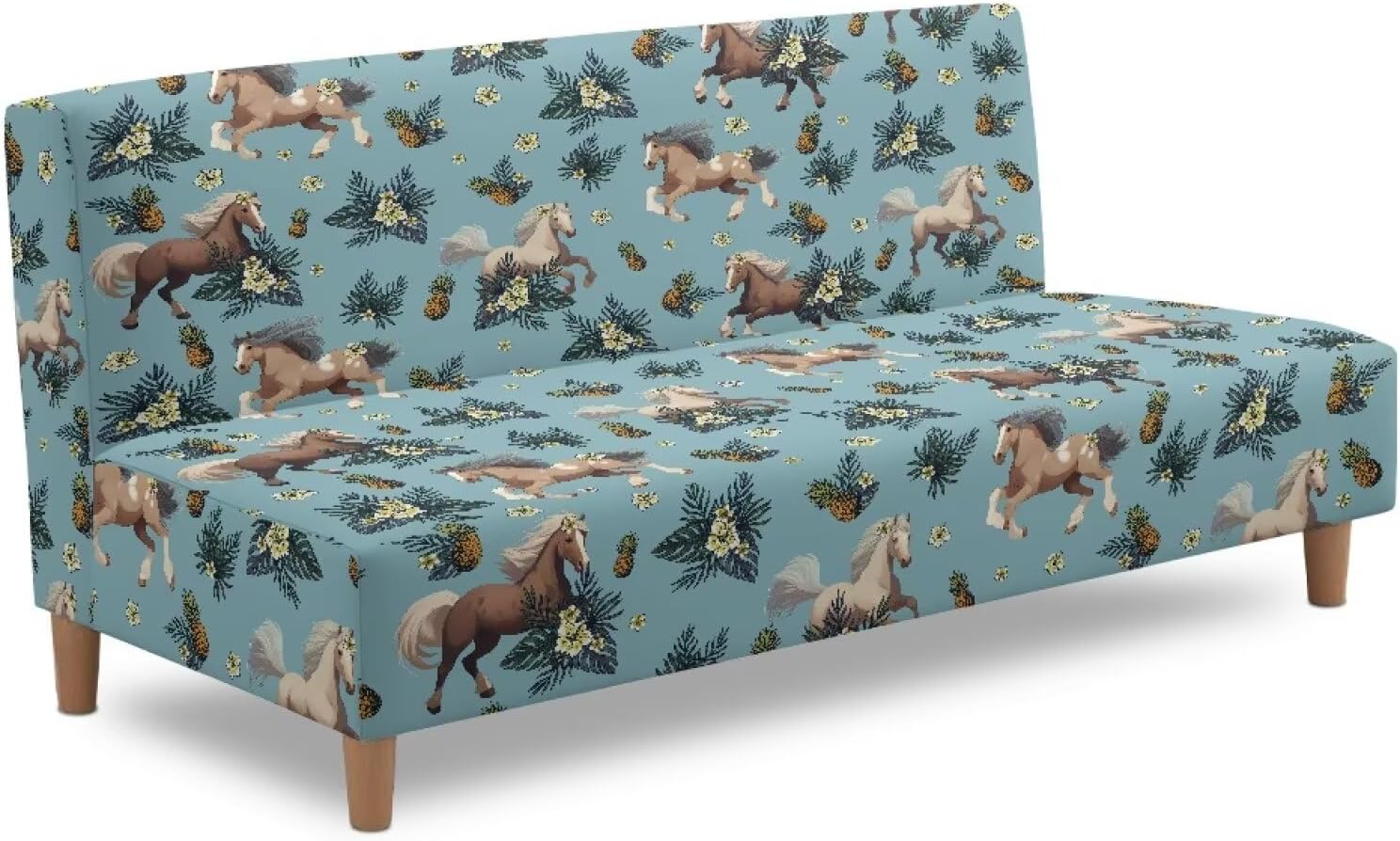 Suobstales Horse Pineapple Hibiscus Palm Leaves Pattern Velvet Futon Cover Armless Sofa Covers Sofa Bed Covers Stretch Futon Couch Cover Sofa Slipcover Furniture Protector