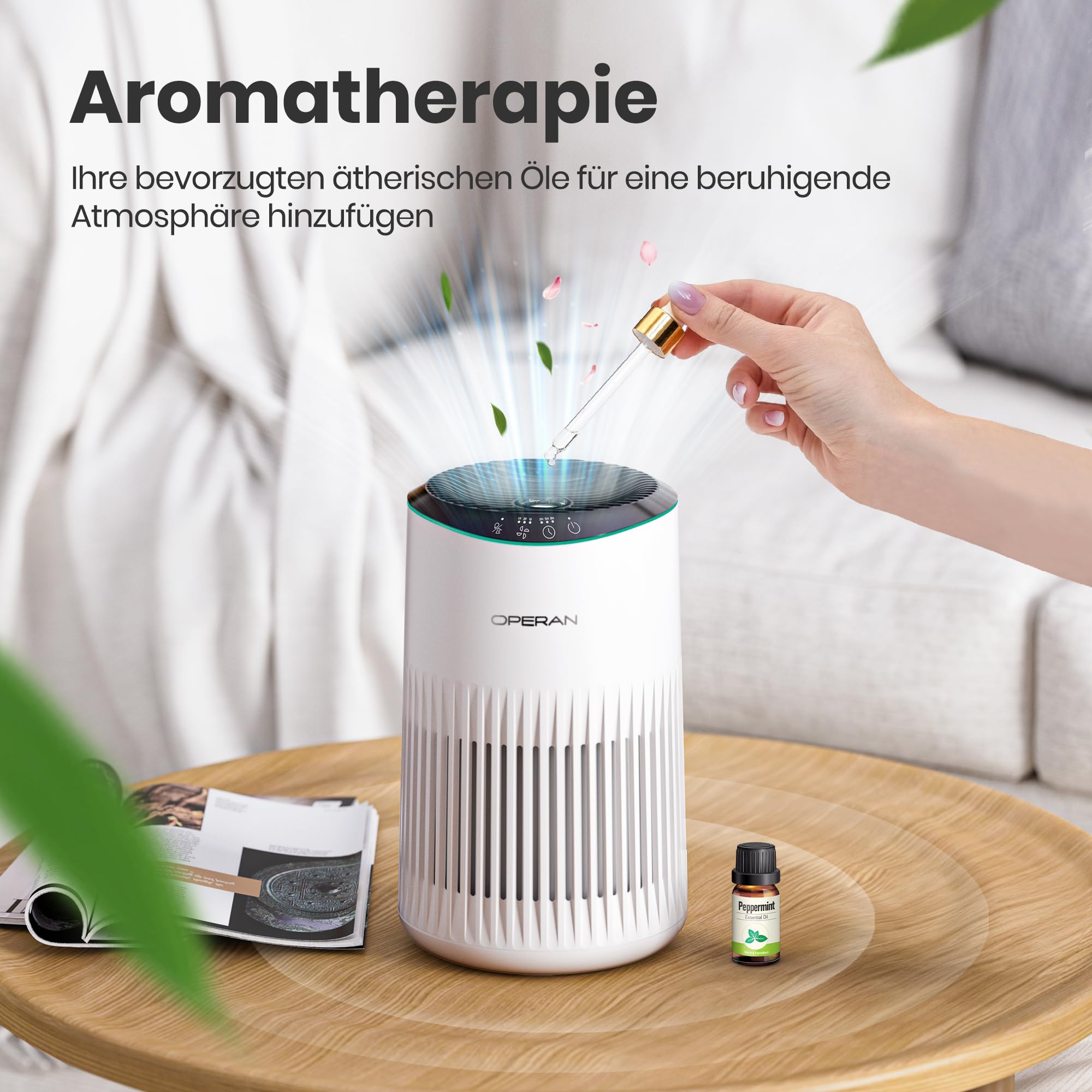 MERONTE Luftreiniger für Schlafzimmer, Zuhause, allergischer Luftreiniger für Schlafzimmer, Büro, Raucherzimmer, HEPA-Filter, Luftreiniger,Weiß, 1 Pack+3 Modi