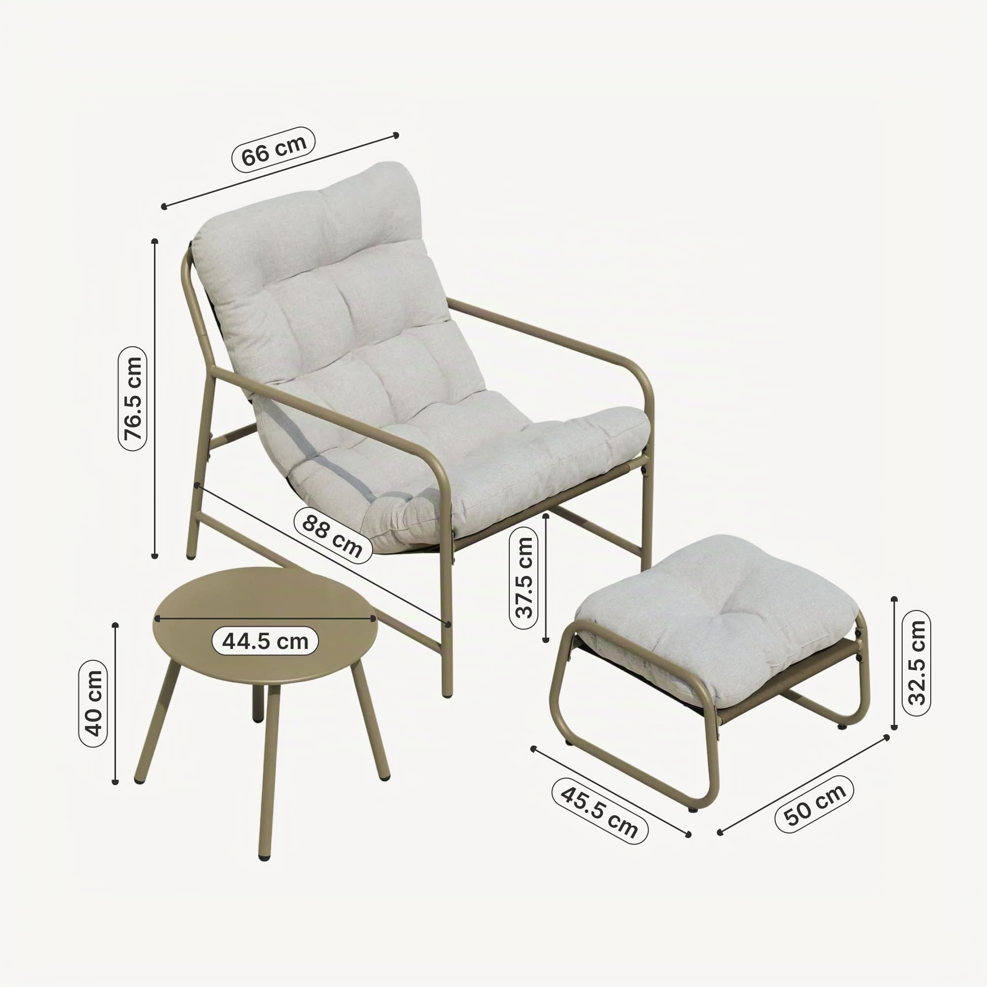 [en.casa] Gartenmöbel Set Trerdfjoa 3-teilig Balkonmöbel Beige/Grau