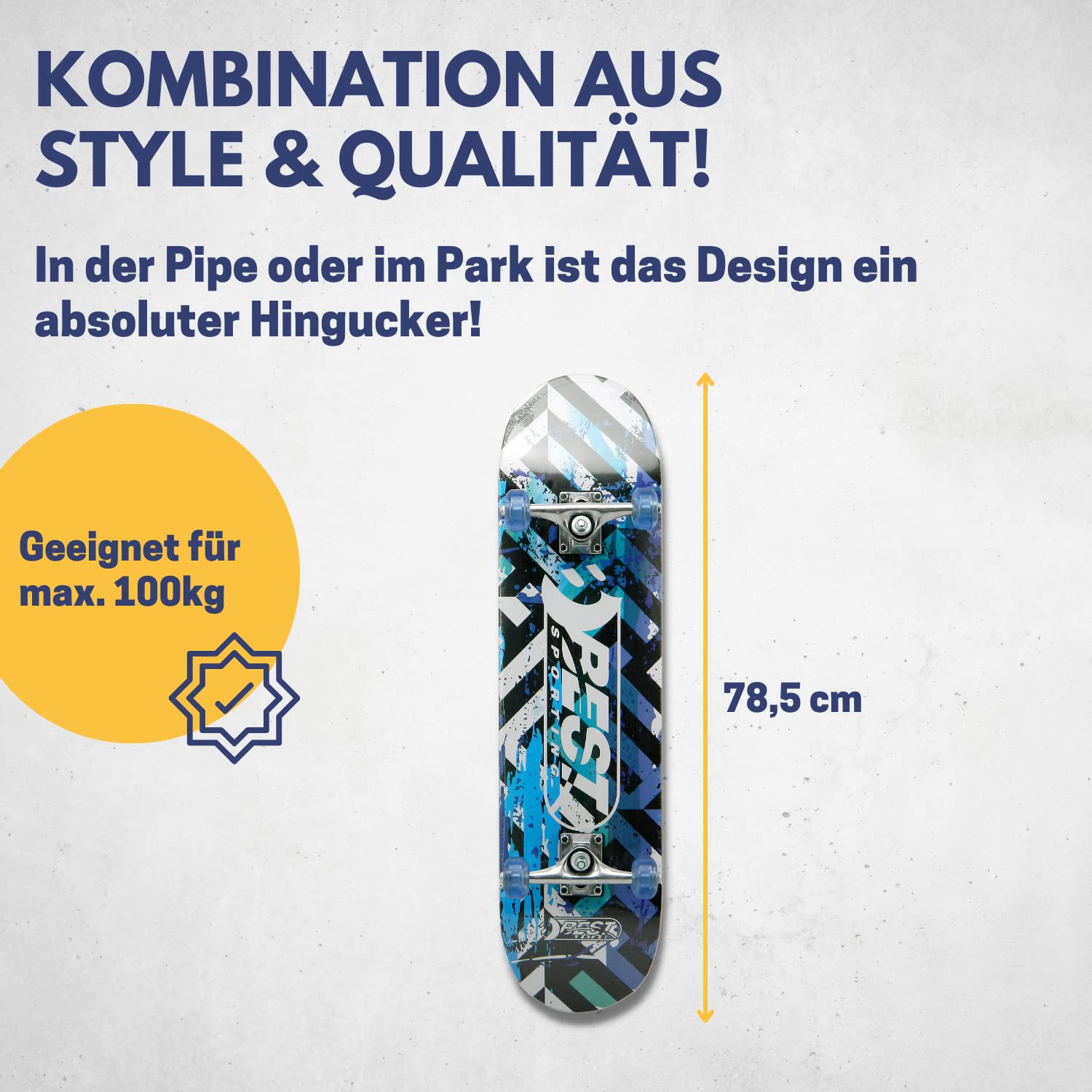 Best Sporting Deskorolka Street I Skate Board z łożyskami kulkowymi ABEC 7, wysokiej jakości deskorolka z drewna i aluminium, 78,5 x 20,4 cm