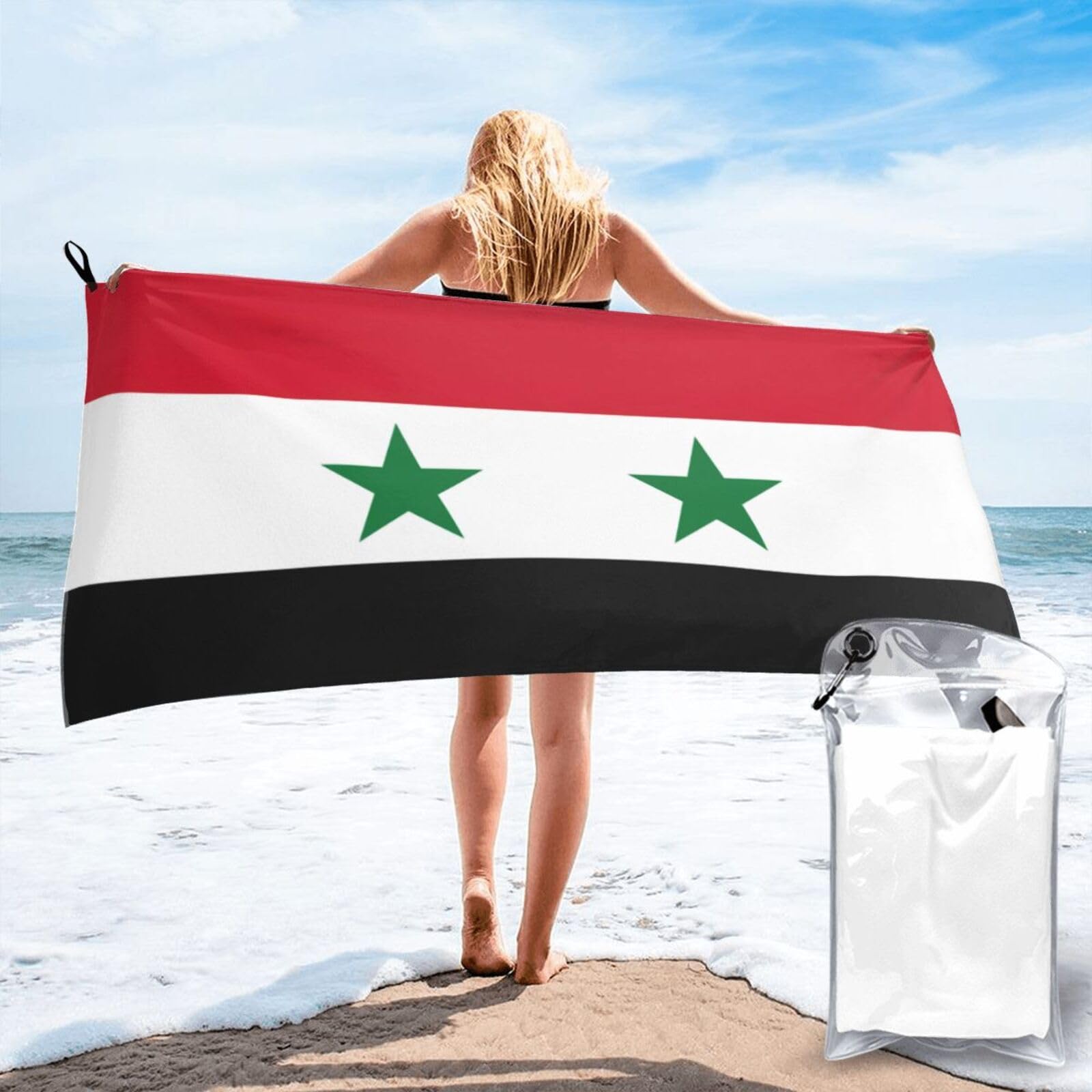 AYYQWE Flag Of The Syrian Arab Republic Print Lightweight Towel For Men Women Travel Beach Camping Hiking Yoga Swimming Sports