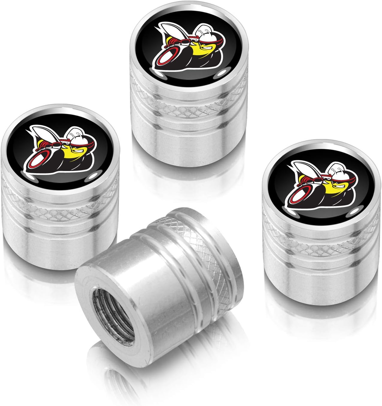 iPick Image for Dodge Scat-Pack Black on Silver Aluminum Cylinder-Style Tire Valve Stem Caps