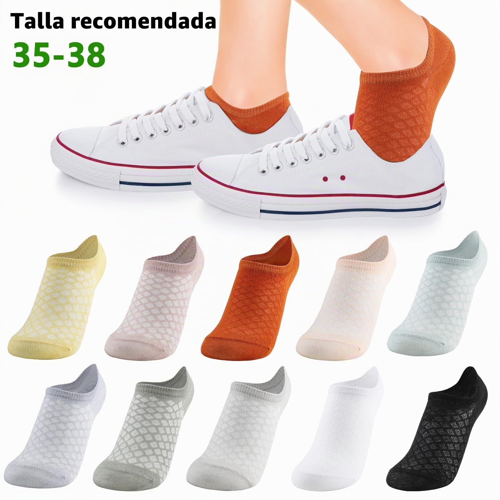 Calcetines Mujer Cortos, 10 Pares de Calcetines Unisex Tobilleros, Socks Tobilleros Algodón 35-38 Muy Adecuados para Escalar Montañas Correr Yoga