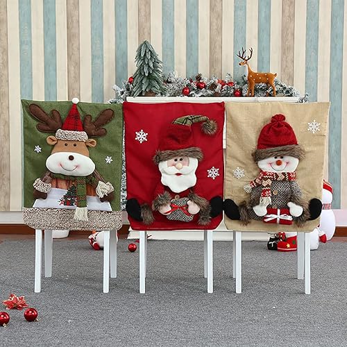 Aredenua Fundas de silla de Navidad para comedor funda de sillas de cena de Navidad 3D funda estereoscópica de reno para silla de comedor de cocina