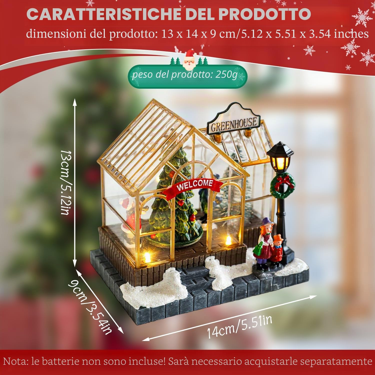 Tissting Incantevole Casa di Illuminazione Natalizia, Ornamenti Villaggio in Resina, Set di Accessorio per Natale, Luminoso Ornamenti per Vacanze Decorazioni Desktop, Kit Casa Decorazione Natalizia